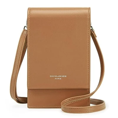Image of David Jones Women&#039;s Mobile Phone Shoulder Bag Small Elegant Mini Satchel Faux Crocodile Leather City Work Travel Evening, Brown 2, One Size, Stylish