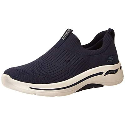 Image of Skechers Women&#039;s Go Walk Arch Fit Iconic Sneaker, Navy Textile Trim, 3.5 UK