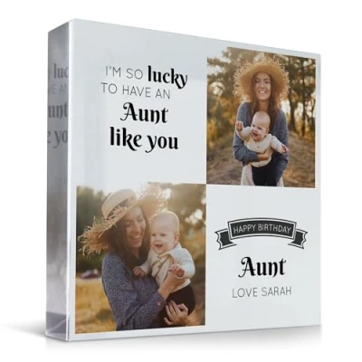 Image of RED OCEAN Personalised Auntie Birthday Gifts Custom Acrylic Freestanding Photo Block Gift For Aunt Her