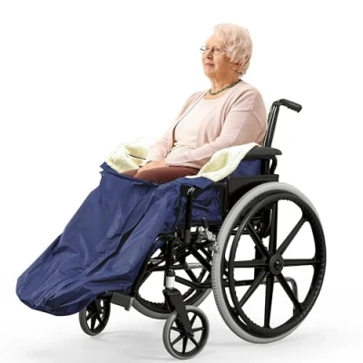 Image of BRAMBLE Fleece Lined Lower Body Wheelchair Cover (Navy) with Inside Pocket &amp; Easy Zip Universal Fit, Perfect for Keeping Legs Cosy, Warm Dry