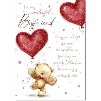 Image of doodlecards Boyfriend Valentine&#039;s Day Card Teddy and Balloon Large A4 Size with Plain Envelope