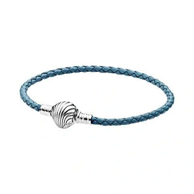 Image of Pandora Seashell Clasp Turquoise Braided Leather Bracelet 21cm