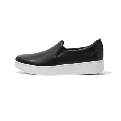 Image of Fitflop Women&#039;s Rally Leather Slip On Skate Sneakers, Black, 5 UK