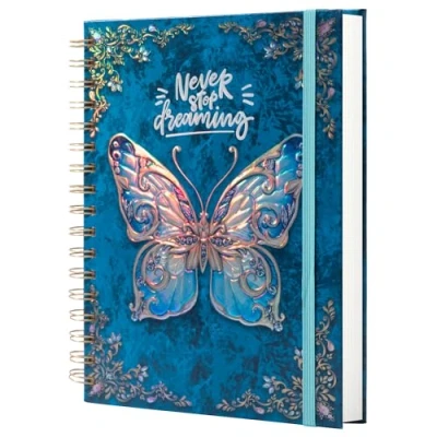Image of Spiral Notebook Journal College Ruled for Writing B5 3D Butterfly Embossed Hardcover Notebooks Women with Elastic Closure Band, 192 Pages Lined Paper School, Office
