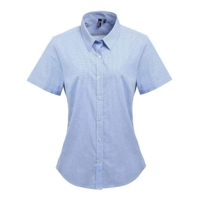 Image of Premier Womens/Ladies Gingham Short Sleeved Shirt (Light Blue/White) Blue &amp; White Size 8 UK