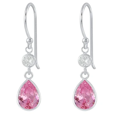 Image of The Goldmine Dainty 925 Sterling Silver Drop Hook Earrings with Clear and Rose Cubic Zirconia October Birthstone FREE Presentation Box UK delivery Jeweller