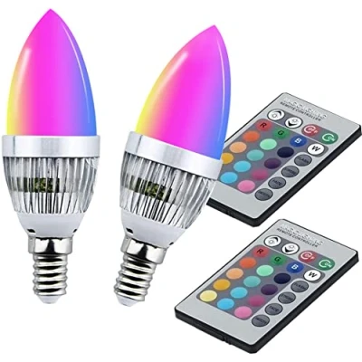 Image of YAKAiYAL RGB E14 LED Candle Bulbs 16 Color Changing SES C35 Light Bulb 4 Modes for Mood Ambiance Lighting (2 Pack)