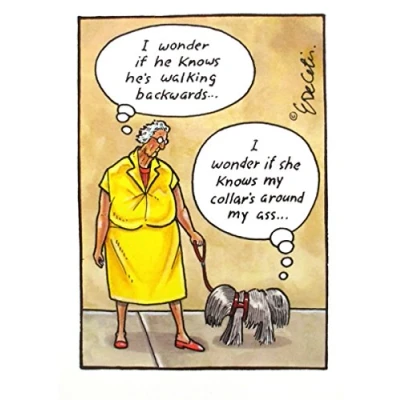 Image of Humorous Greeting Card (PLK8795) Blank/Birthday Walking Backwards