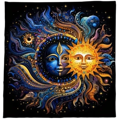 Image of xbiez Moon &amp; Sun Tarots Tablecloth Divinations Cards Table Cloth Tapestry Astrologys Witchcrafts Deck Wall Decors