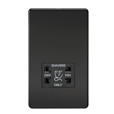 Image of KnightsBridge Screwless Matt Black Shaver Socket Dual Voltage 115/230V Insert