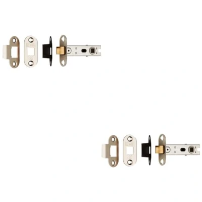 Image of 2 Pack 76mm Bolt Through Tubular Door Latch Rounded Strike Plate Forend Nickel Plated