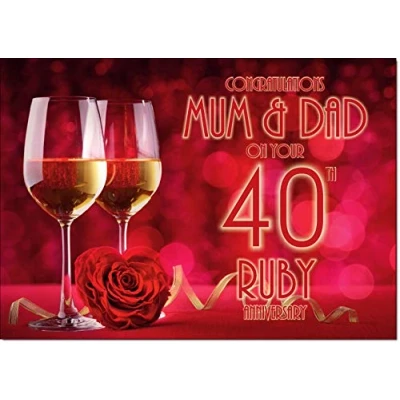 Image of doodlecards Mum &amp; Dad Ruby Wedding Anniversary Card Medium Size with Plain Envelope