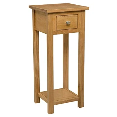 Image of Hallowood Furniture Waverly Oak Tall Console Table with Drawer &amp; Shelf, Solid Wooden Side in Light Oak, Telephone Stand, Lamp Table, Dressing Plant for Hallway
