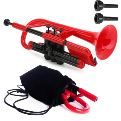 Image of pCornet Plastic Cornet with Carry Bag 2B and 4B Mouthpiece Bb Student Red