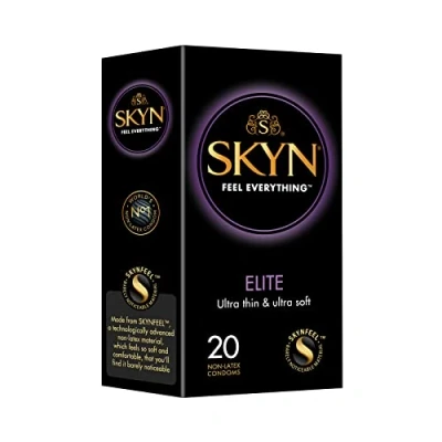 Image of SKYN Elite Condoms Pack of 20 / Skynfeel Latex Free for Men, Regular Size Condoms, Ultra Thin &amp; Soft Smooth Straight Shape, 53mm Wide