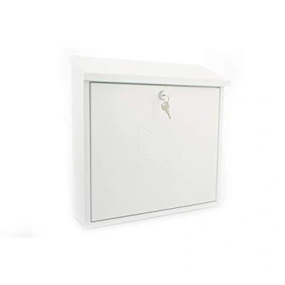Image of Burg Wachter MB03WR White Contemporary Wall Mounted Galvanised Steel Lockable Weatherproof Post Box 37x37x12cm