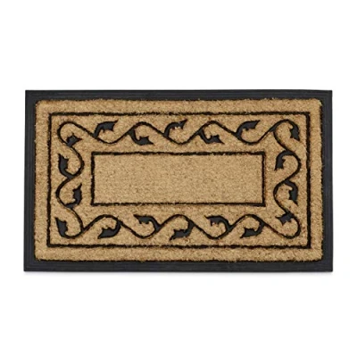Image of Relaxdays Coconut Fiber &amp; PVC Rubber Doormat Anti Slip Welcome Mat for Indoor Outdoor Use w/ Floral Pattern made of Sustainable Coir Floor 2 x 75 45 cm, Natural Brown