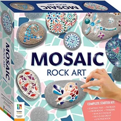 Image of Hinkler Mosaic Rock Art Complete Starter Kit Arts and Crafts for Adults Gift Lovers Includes Rocks, 21 Tiles, Beads More