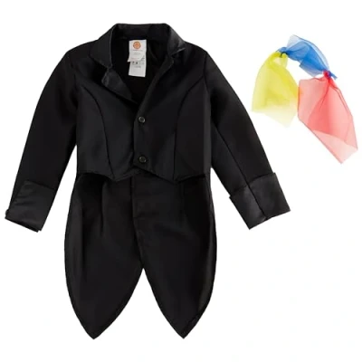 Image of Bristol Novelty 76468 Magicians Tailcoat with Hidden Sleeve Pocket and Magic Scarves Medium 2pcs Costume, Boys, Black, 122 134 cm