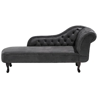 Image of Beliani Vintage Style Right Hand Chaise Lounge Faux Suede Chesterfield Grey Nimes