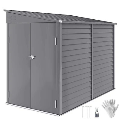 Image of Outsunny 5 x 9ft Galvanised Metal Garden Shed with Foundation Kit, Grey