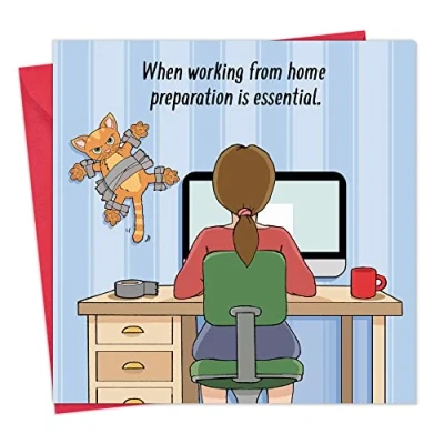 Image of Twizler Funny Card Work From Home Cat Blank Birthday for Men or Women Happy Her Him Dad Husband Mum Wife