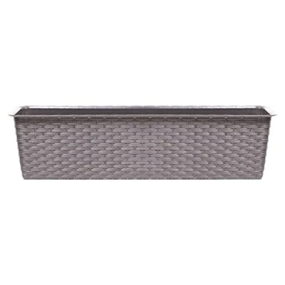 Image of URBNLIVING Rectangle Rattan Plastic Balcony Flower Plant Garden Herb Planter Decor Pots Set (Mocca, 500mm)
