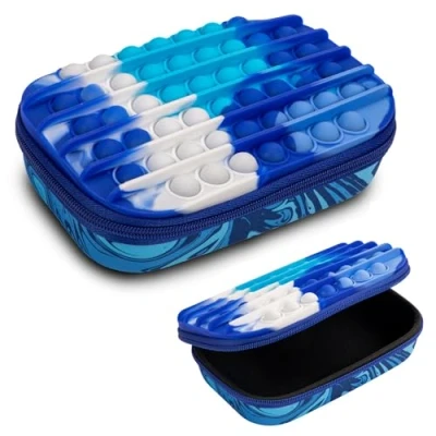 Image of ZIPIT POP Pencil Box for Boys Fidget Toy Silicon Sensory Push It Case Large Capacity (Blue)