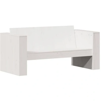 Image of vidaXL White Wooden Garden Sofa 2 Seater, Solid Pine, Outdoor Patio Loveseat with Armrests, 134x60x62 cm