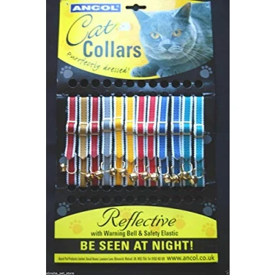 Image of Paradise Pets 3 X Ancol Reflective Elasticated Cat COLLARS NOT PLASTIC CLIP (Assorted Colors)