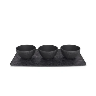 Image of Villeroy &amp; Boch Dip Bowl Set Manufacture Rock Black 4 Piece