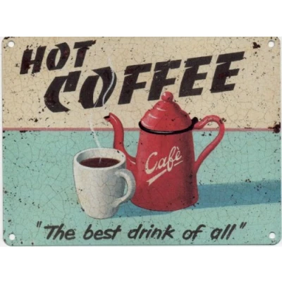 Image of HOT COFFEE Metal Advertising Sign (SMALL 200mm X 150mm)