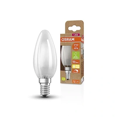 Image of OSRAM Superstar+ Classic B Glfr 40 Led Lamp, E14, Mini Candle Shape, 2.9W, 470Lm, 2700K, Warm White Light, Dimmable, Filament Technology, Very Low Energy Consumption, Efficiency Class
