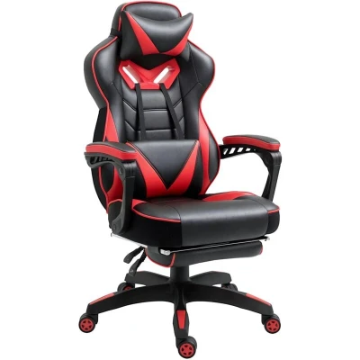 Image of Vinsetto Gaming Chair Ergonomic Reclining W/Manual Footrest Wheels Stylish Office Red