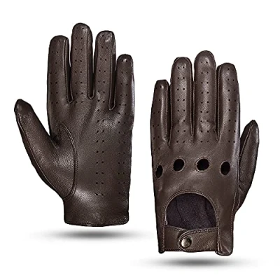 Image of MGGMOKAY Mens Touchscreen Leather Driving Gloves Unlined,Brown,S