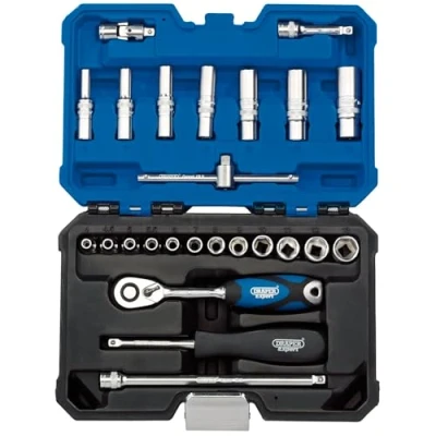 Image of Draper Expert Metric Socket Set, 1/4&quot; Sq. Dr., Blue (25 Piece)