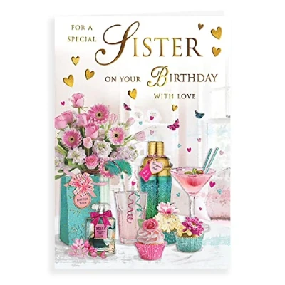 Image of Piccadilly Greetings Regal Publishing Traditional Birthday Card Sister 9 x 6 inches