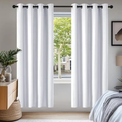 Image of Deconovo Eyelet Curtains Super Soft Solid Thermal Insulated Room Darkening for Bedroom 55x69 Inch Two Panels Silver Grey