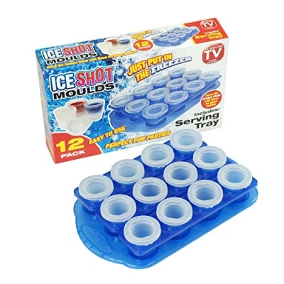Image of 12 x CrazyGadget® Ice Shot Plastic Frozen Party Drink Glass Mould Tray Freeze Cube Maker Set