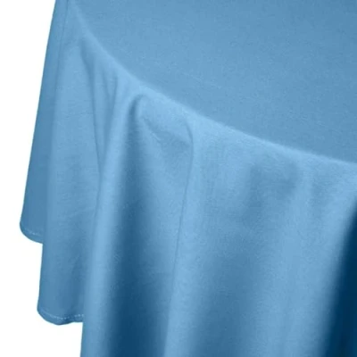 Image of HOMESCAPES Airforce Blue Cotton Round Tablecloth 6 to 8 seater Large Circular 178 cm (70 Inches) Washable Hand Woven 100% Plain with Decorative Ladder Stitch Edge