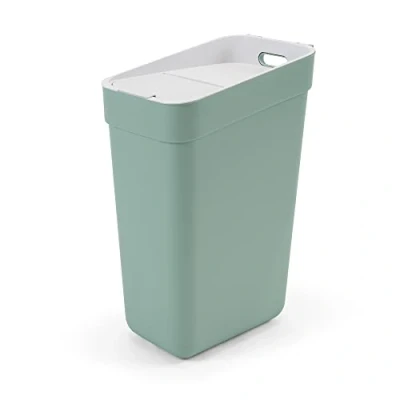 Image of Curver Ready to Collect 100% Recycled 30L Kitchen Accessories Recycling Lift Top Bin Green Light Grey Lid