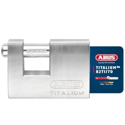 Image of ABUS Titalium padlock 82TI/70 Monoblock for roller grilles, vending machines, containers and much more. Locking bolt made of hardened steel security level 6