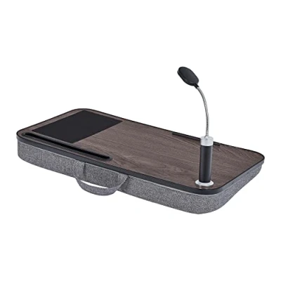 Image of Versanora Teamson Home 2 In 1 Portable Lap Desk Tray and Carrier, Foldable Computer Table for Laptop with Cushion, Detachable LED Light Mouse Pad, Brown