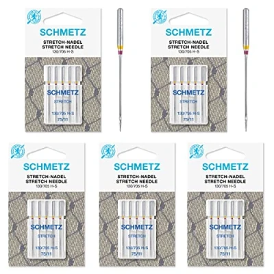 Image of Schmetz 25 Sewing Machine Needles, Stretch, Size 75/11, Flat Shank 130/705 H S