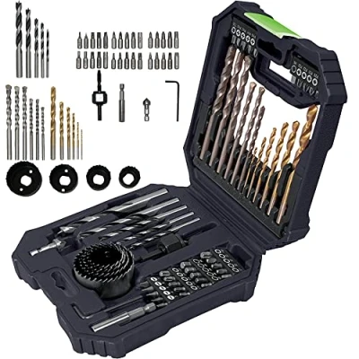 Image of MYLEK 56 Piece Drill Bit And Screwdriver Accessory Set HSS, Cobalt, High Speed for Use on Wood, Masonry, Metal, Plastic &amp; More With Storage Case