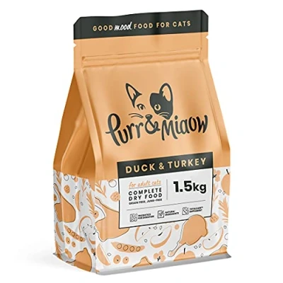 Image of Purr &amp; Miaow Complete Dry Grain Free Adult Cat Food, Duck Turkey, 1.5kg
