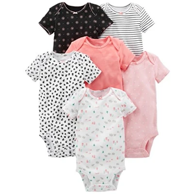Image of Simple Joys by Carter&#039;s Baby Girl&#039;s 6 Pack Short Sleeve Bodysuit, Pink/Black/White, Premature (Pack of 6)