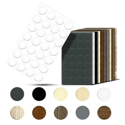 Image of haggiy Self adhesive cover caps for furniture &amp; floors screw round screws drill holes protection Ø14 mm 25 pieces plasters (white gloss)