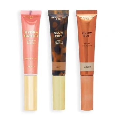 Image of Revolution Pro Cream Face Wand Trio, Contour, Blush &amp; Highlighter Makeup Set, Vegan Cruelty Free, Light, 1x12ml, 2x15ml