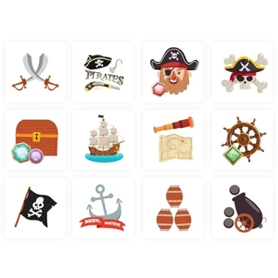 Image of Party Perfecto TEMPORARY KIDS Tattoos Transfer for Children Bag Favours Loot Fillers Lucky Dip Wedding Boys &amp; Girls (Pirate)